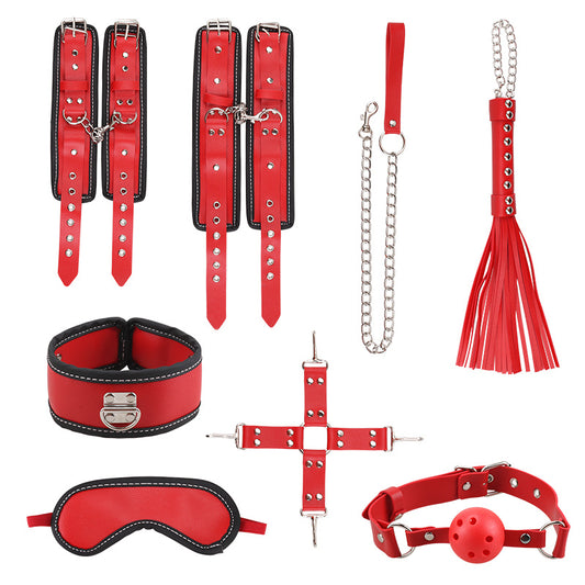 10-Piece Restraint Leather Set with Sex Blindfold Handcuffs and Ankle Cuffs