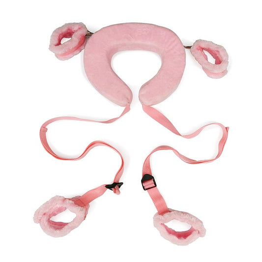BDSM Bed Restraints Kit Hand & Ankle Cuffs with Neck Pillow