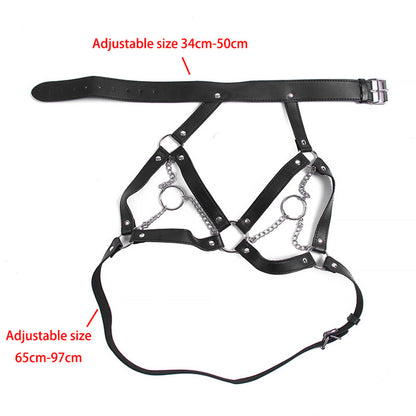 BDSM Restraint Leather Breast Clamp and Collar