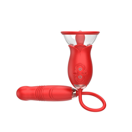 Nipple & Clit Stimulator Rose Toy with Thrusting Egg Vibrator