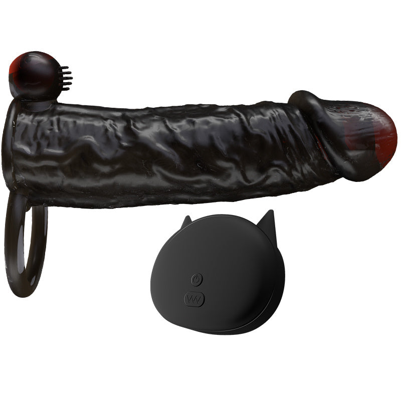 Remote Control TPE Penis Sleeve Extension with G-spot and Clit Stimulation for Couples