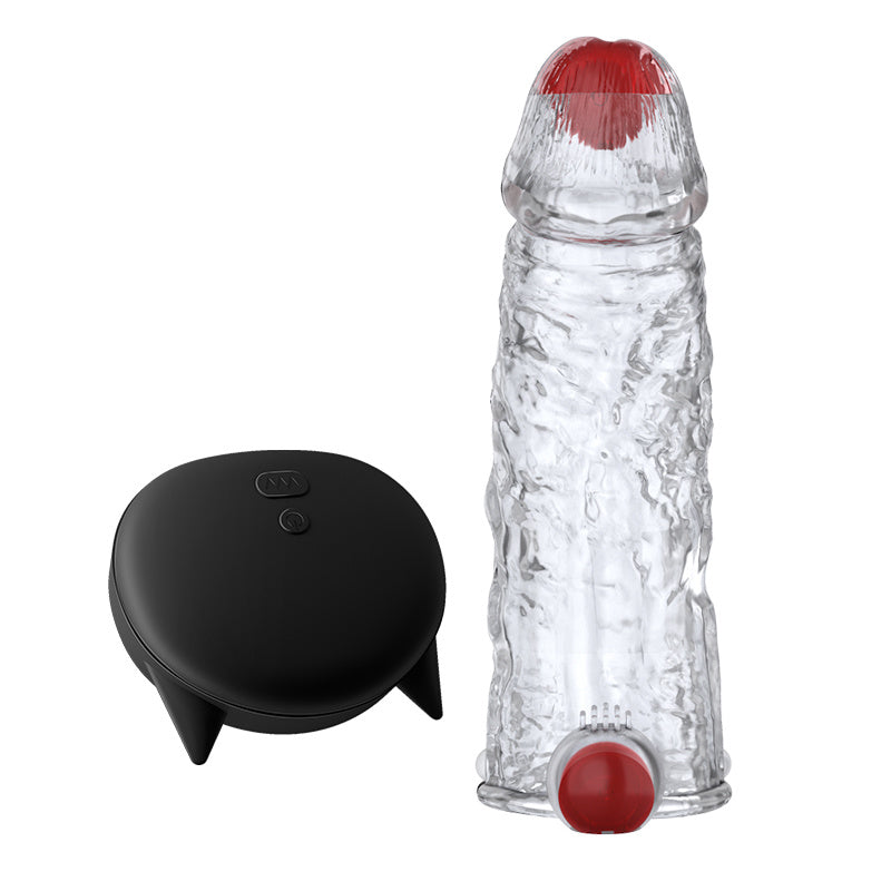 Remote Control TPE Penis Sleeve Extension with G-spot and Clit Stimulation for Couples