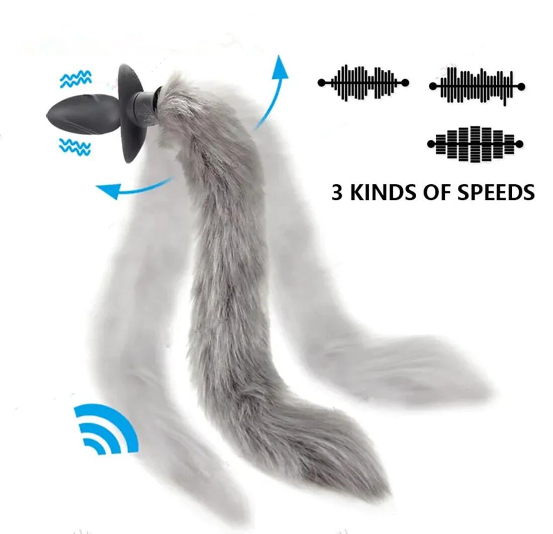 Vibrating Anal Plug with Movable Fur Fox/Dog Tail